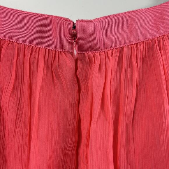J Crew Coral Pink Orange Chiffon Pleated Knee-Length Silk Blend Skirt Size 12 - Picture 8 of 9